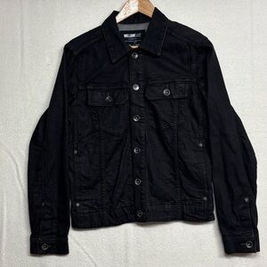 WILLIAM RAST Coated Erwin Raw Denim Black Jean Jacket Moto Trucker NWOT, Sm